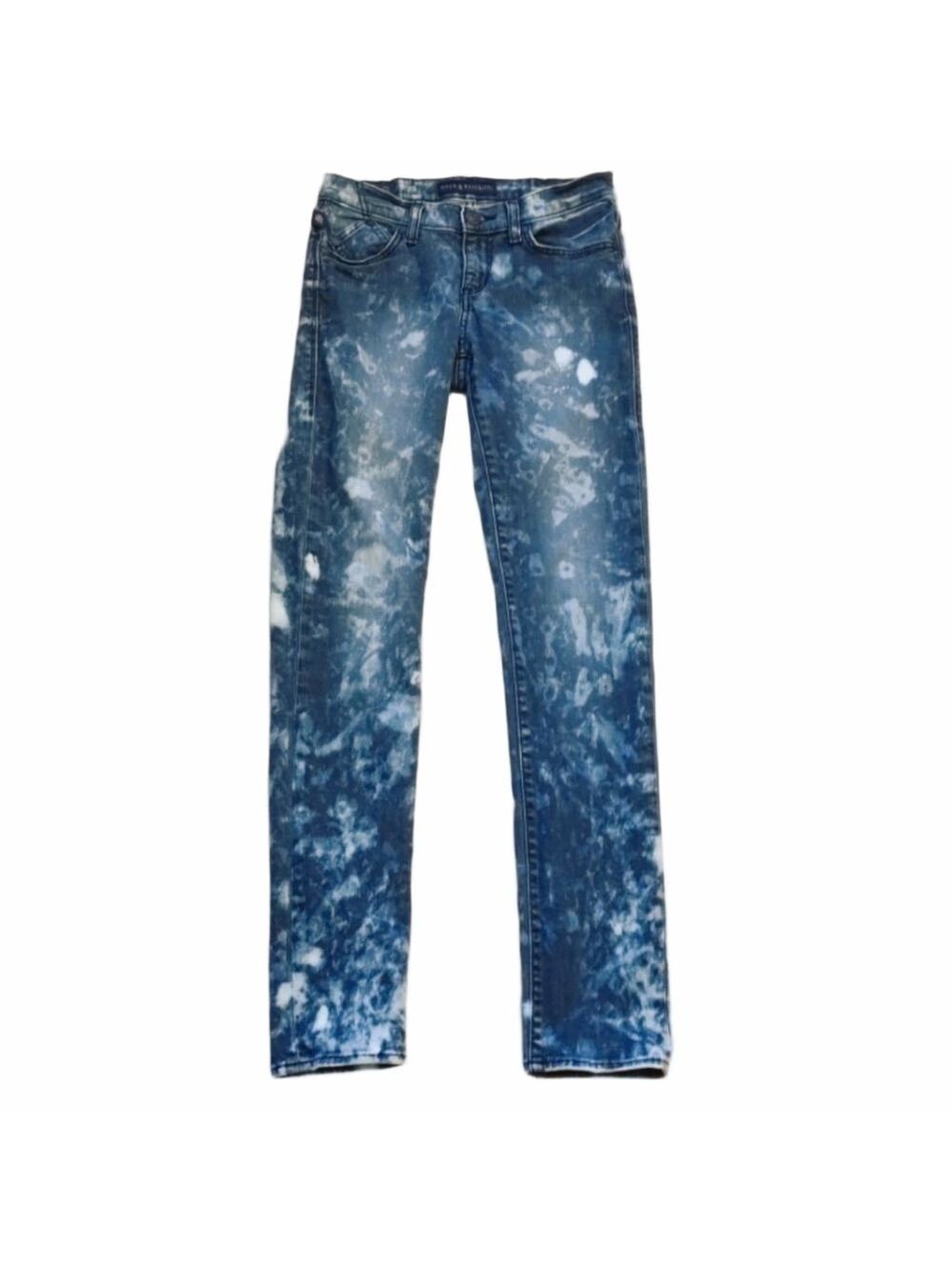 Rock & Republic Berlin Blue White Acid Wash Mid Rise Skinny Stretch Jeans Size 2